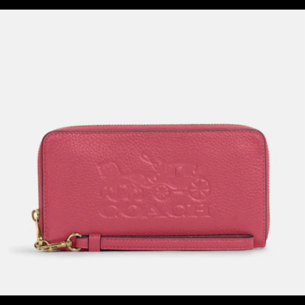 Coach Pink Leather Zip Around Wristlet Wallet